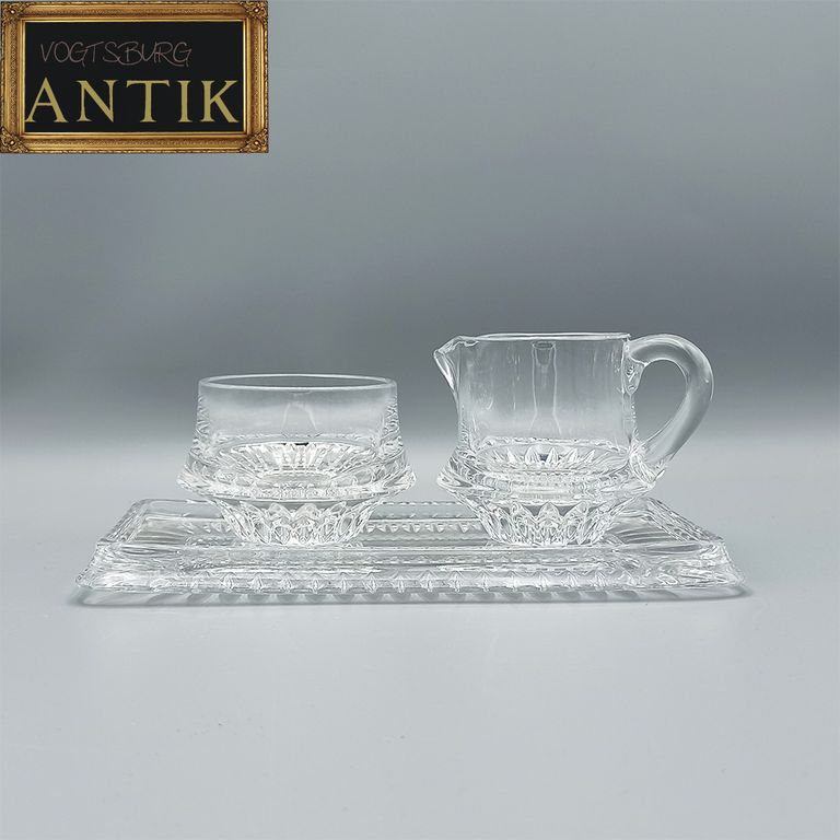 Vintage 3 teilig Zucker & Milch Kaffee-Set aus Kristall.