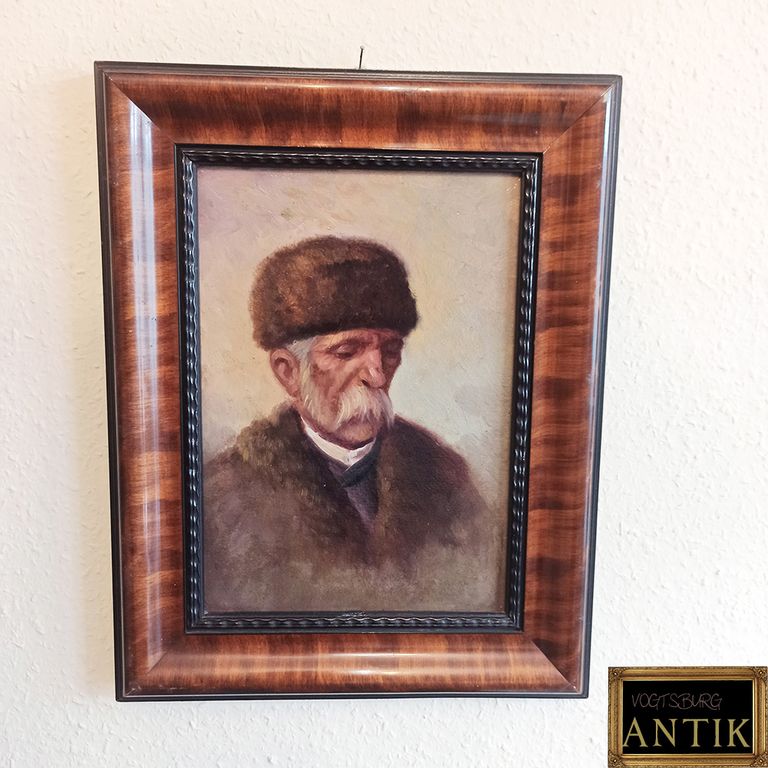 Ölgemälde Alter Mann mit Pelzmütze um 1920 Ost-Europa

