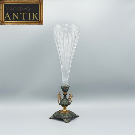 Antik Vase Tischaufsatz Frankreich ca 1880 Bronze und Kristall