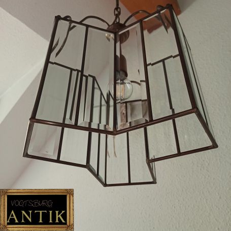Vintage Deckenlampe Italien 70er Jahre Messing und facettierte Glasscheiben