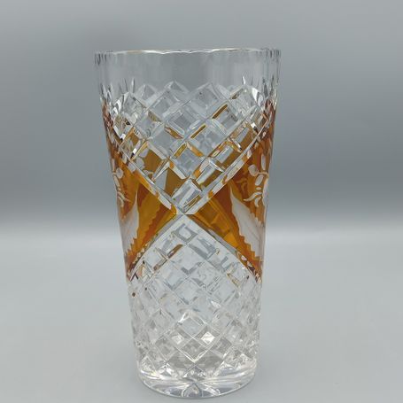 Vase mit Bernsteinätze & Brikettschliff, Josephinenhütte, Entw. S. Haertel, 1935