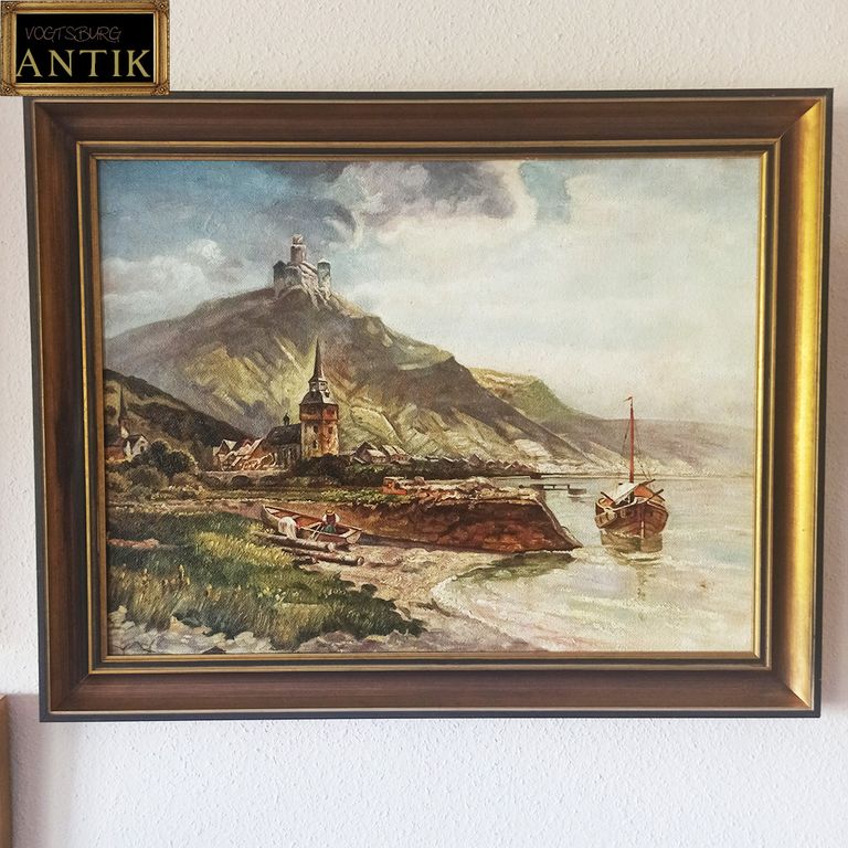 Die Marksburg Am Rhein. Öl auf hartfaserplatte