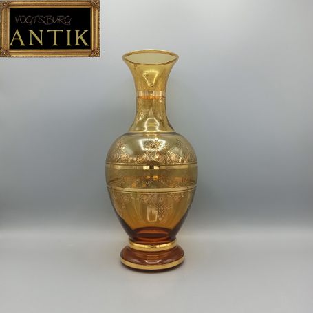 Vase aus Venedig Murano VR gemarkt Bernsteinfarbene vergoldet mit 24 Karat Gold Handgemacht