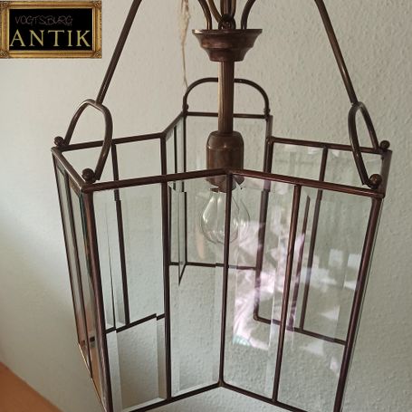 Vintage Deckenlampe Italien 70er Jahre Messing und facettierte Glasscheiben