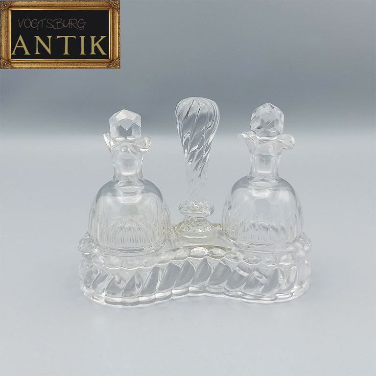 Antik Glas Menage Essig Öl aus Kristall von Baccarat