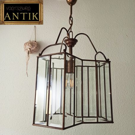 Vintage Deckenlampe Italien 70er Jahre Messing und facettierte Glasscheiben