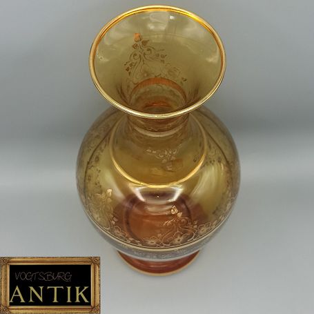 Vase aus Venedig Murano VR gemarkt Bernsteinfarbene vergoldet mit 24 Karat Gold Handgemacht