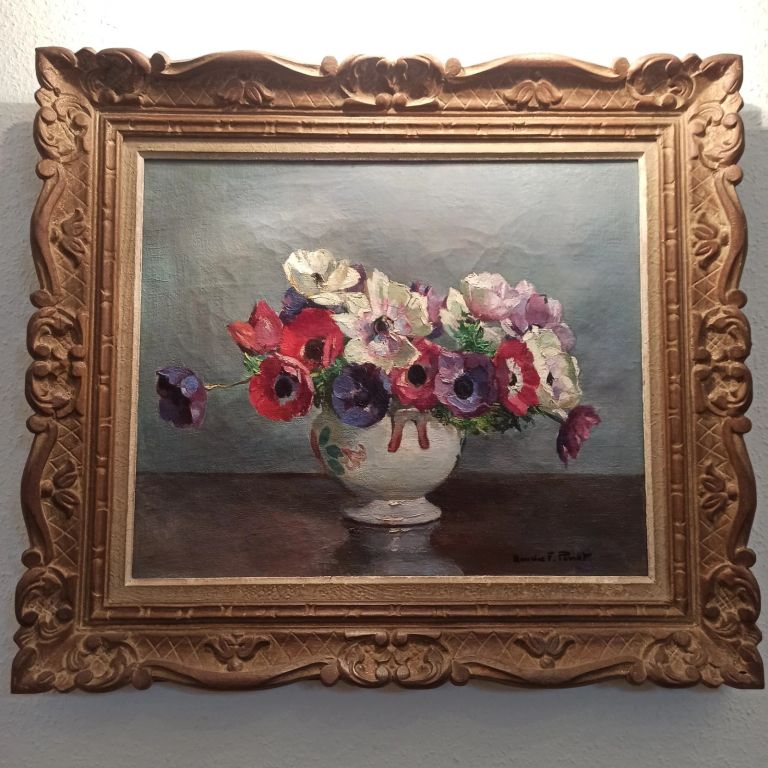 Ölgemälde Maurice F. Perrot (1892-1974) – Expressives Blumen Stillleben Anemonen