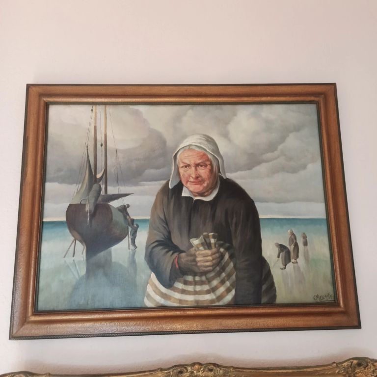 C. Melikoff 1928 · Ölgemälde · Fischerfrau am Meer · signiert · Orig.-Rahmen