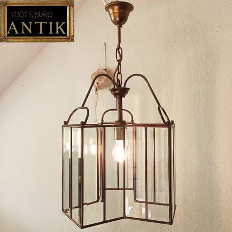 Vintage Deckenlampe Italien 70er Jahre Messing und facettierte Glasscheiben