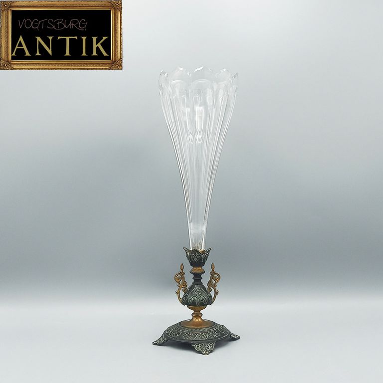 Antik Vase Tischaufsatz Frankreich ca 1880 Bronze Kristall