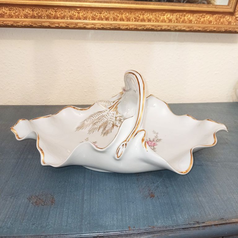 Antike, große Porzellan Schale / Korb, hergestellt in Limoges Frankreich