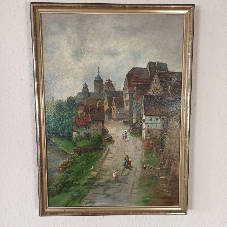 Antikes Ölgemälde – Ansicht von Besigheim (?) – Deutsche Malerei, Ende 19. Jahrh